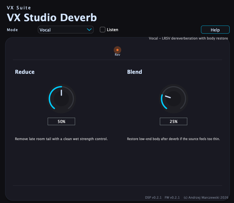 VX Studio Deverb interface