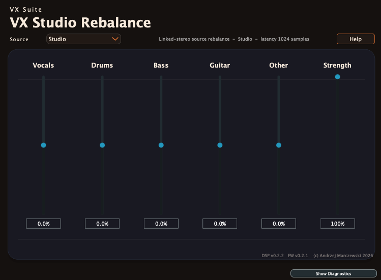 VX Studio Rebalance interface
