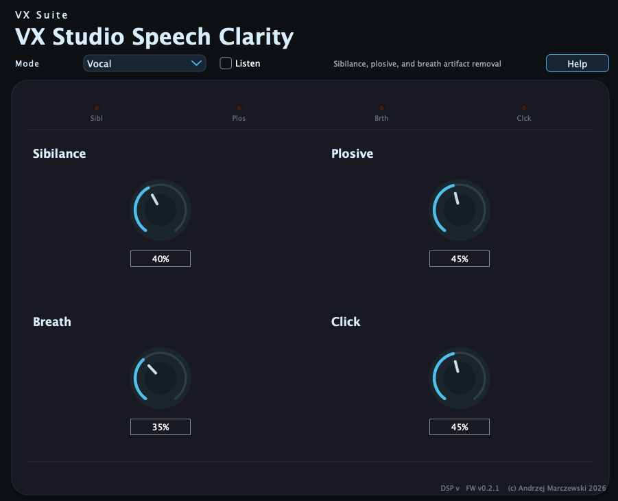 VX Studio Speech Clarity compact layout
