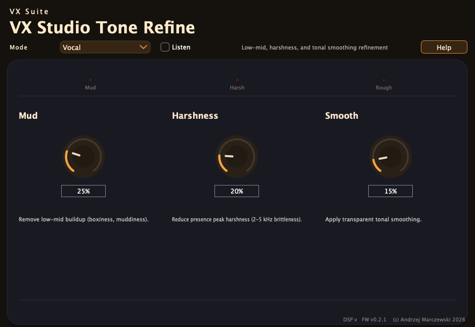 VX Studio Tone Refine interface