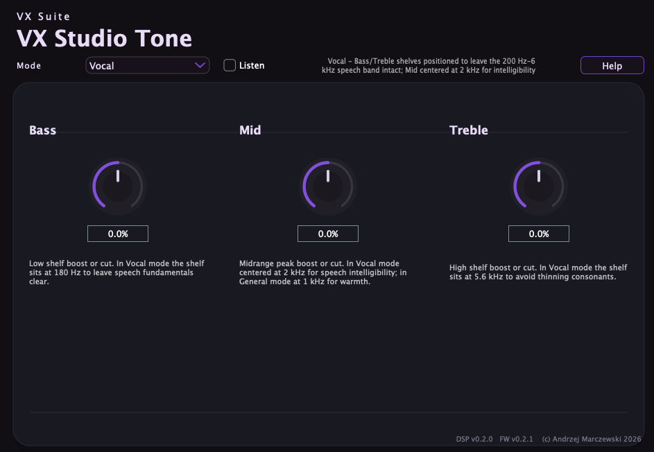 VX Studio Tone interface